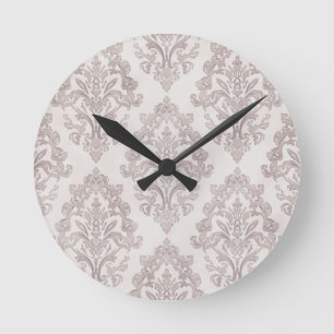 Reloj Redondo Mediano Damasco acuarela floral clásico suave taupe