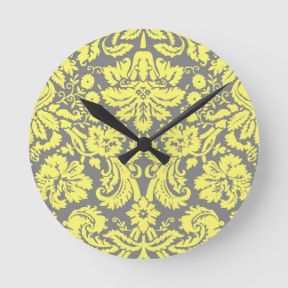 Reloj Redondo Mediano Damasco Amarillo y Gris Fancy Patterado