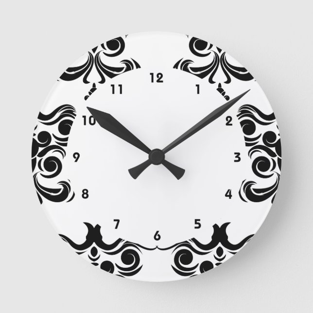 Reloj Redondo Mediano Damasco Blanco Y Negro (Anverso)