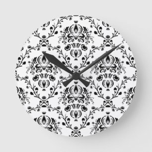 Reloj Redondo Mediano Damasco blanco y negro
