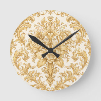 Reloj Redondo Mediano Damasco Floral Dorado