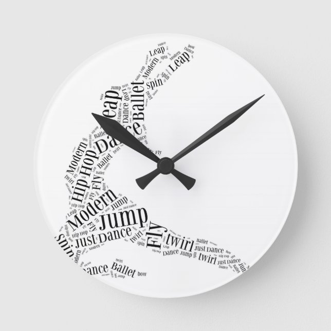 Reloj Redondo Mediano Dance Word Cloud Black & White (Anverso)