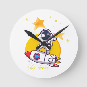 Reloj Redondo Mediano danza astronauta sobre un cohete
