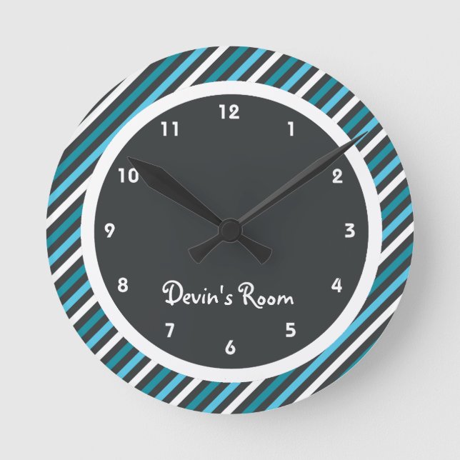 Reloj Redondo Mediano Dark Blues Stripe Kid's Bedroom (Anverso)