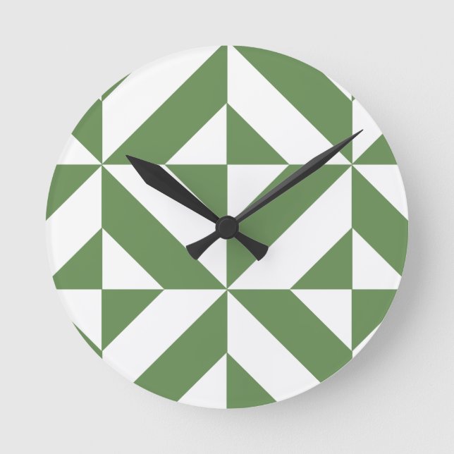 Reloj Redondo Mediano Dark Grass Green Geometric Deco Cube Pattern (Anverso)