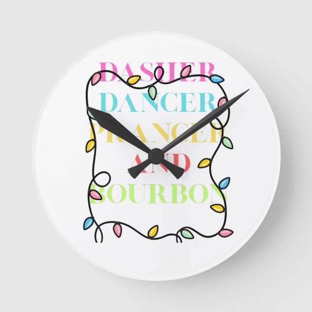 Reloj Redondo Mediano Dasher Dancer Prancer and Bourbon (Anverso)