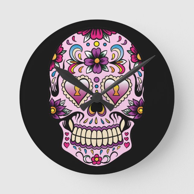 Reloj Redondo Mediano Day of the Dead Sugar Skull Pink (Anverso)