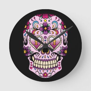 Reloj Redondo Mediano Day of the Dead Sugar Skull Pink