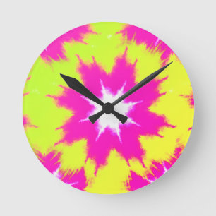 Reloj Redondo Mediano Dazzle Rose Verde Amarillo Tie Dye Moderno