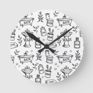 Reloj Redondo Mediano Decoración de Baño Vintage - Blanco/Negro