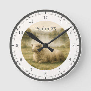 Reloj Redondo Mediano Decoración de fe pastoral con ovejas en acuarela d