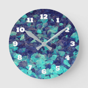 Reloj Redondo Mediano Decoración de guijarros azules Rock Beach Stones G