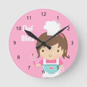 Reloj Redondo Mediano Decoración de habitación para niñas Chef Baker Lit