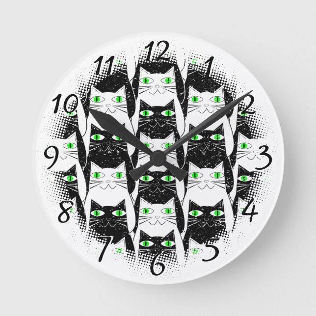 Reloj Redondo Mediano Decoración de impresión antigua de gatos blancos y (Anverso)