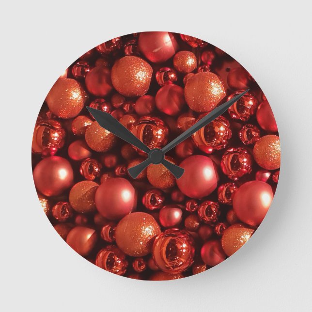 Reloj Redondo Mediano Decoración de los navidades en tonos rojos (Anverso)