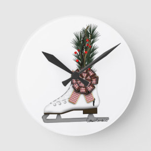 Reloj Redondo Mediano Decoración de Navidad de patines de hielo con lazo