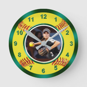 Reloj Redondo Mediano Decoración en pared de softball con foto del juga