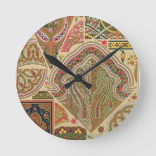 Reloj Redondo Mediano Decoración india, placa XIX de 'Orna policromo