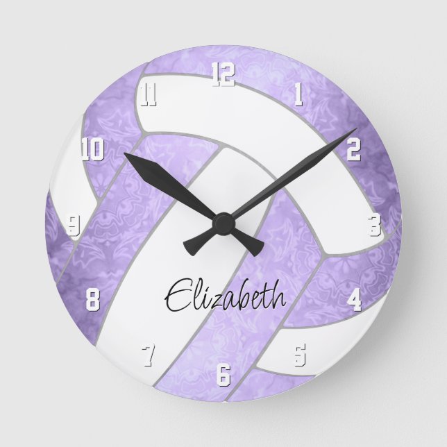 Reloj Redondo Mediano decoración lilac violeta de voleibol (Anverso)