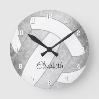 Reloj Redondo Mediano decoración neutra de voleibol personalizado gris