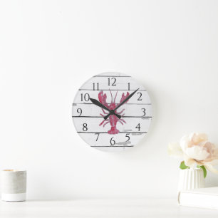 Reloj Redondo Mediano Decoración rústica de langosta de estilo náutico c
