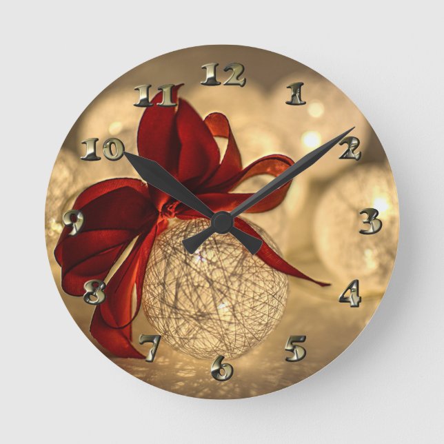 Reloj Redondo Mediano Decorative Christmas Ball and Bow (Anverso)