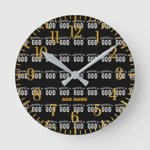 RELOJ REDONDO MEDIANO DEDICADO A DIOS PERSONALIZABLE GUAY TEXTO BLANCO