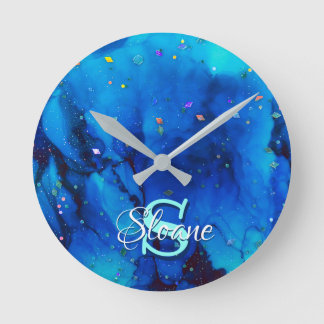 Reloj Redondo Mediano Deep Blue Underwater Alcohol Ink Painting