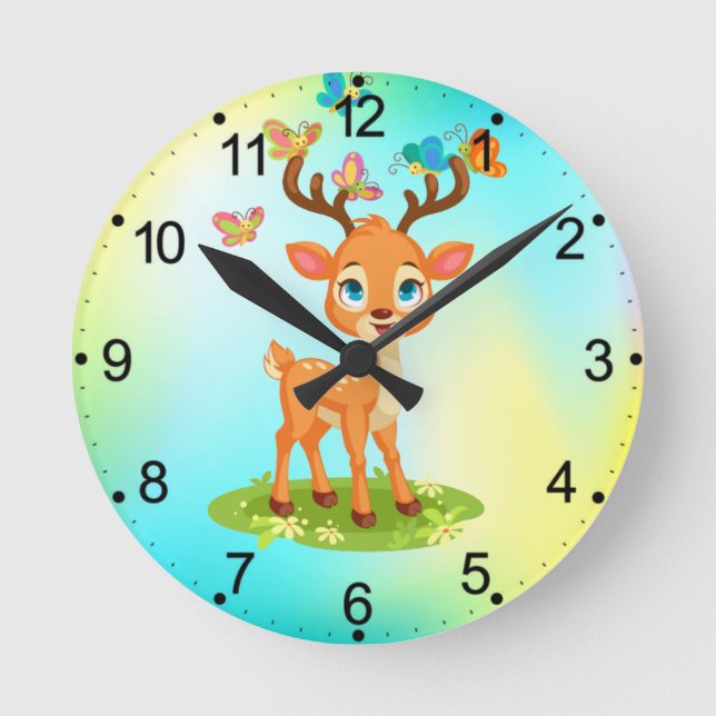 Reloj Redondo Mediano Deer bebé con mariposas-23475 (Anverso)