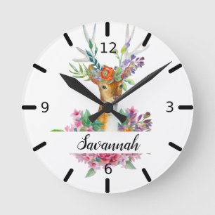 Reloj Redondo Mediano Deer floral personalizado
