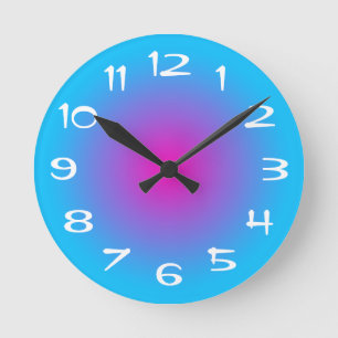 Reloj Redondo Mediano Degradado radial azul acuático y rosa caliente