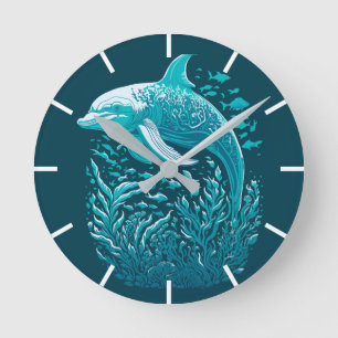 Reloj Redondo Mediano Delfín azul bajo el mar