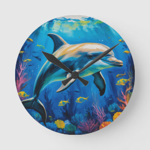 Reloj Redondo Mediano Delfín de pintura de aceite