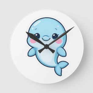 Reloj Redondo Mediano Delfín Kawaii Bebé Azul