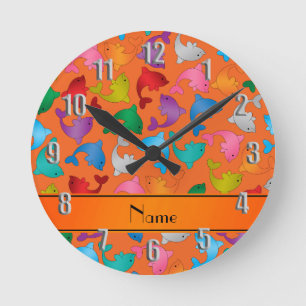 Reloj Redondo Mediano Delfínes anaranjados conocidos personalizados del