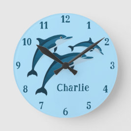 Reloj Redondo Mediano Delfines azules curtidos niños Wall Clock