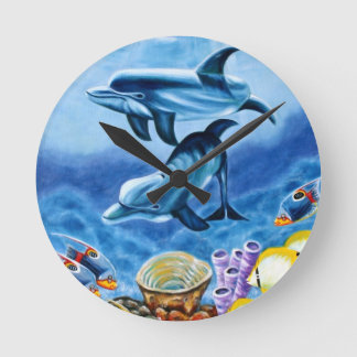 Reloj Redondo Mediano Delfínes y arte tropical de los pescados
