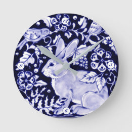 Reloj Redondo Mediano Delft Blue Bunny Aves Conejo Dedham Elegant