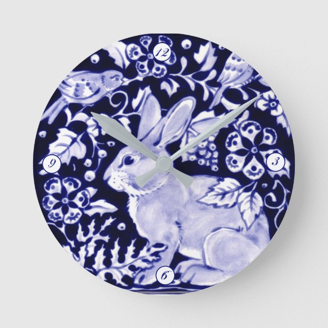 Reloj Redondo Mediano Delft Blue Bunny Aves Conejo Dedham Elegant (Anverso)