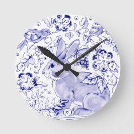 Reloj Redondo Mediano Delft Blue Bunny Aves Conejo Dedham Elegant