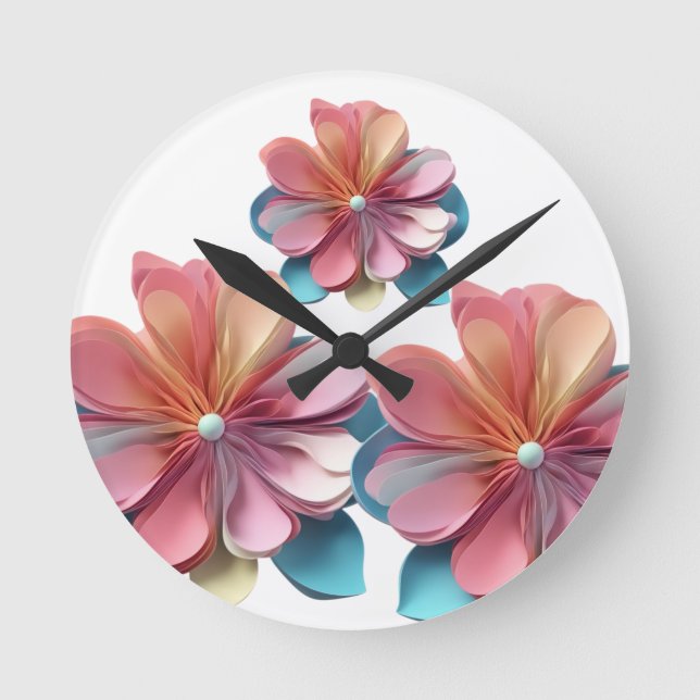 Reloj Redondo Mediano Delicado Bloom Petal de papel (Anverso)