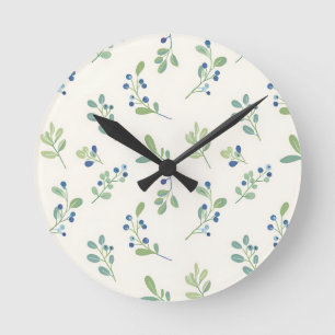 Reloj Redondo Mediano Delicado patrón de eucalipto y arándano azul