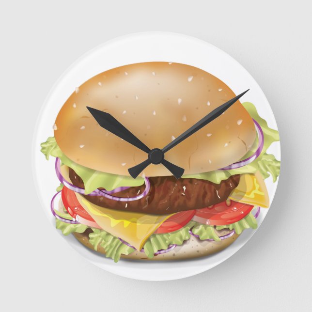 Reloj Redondo Mediano Delicioso Cheeseburger (Anverso)