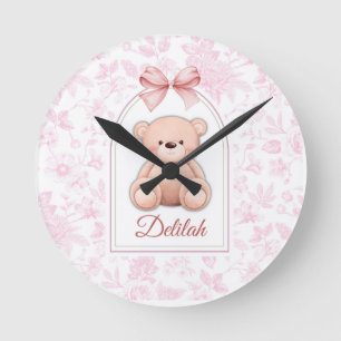 Reloj Redondo Mediano Delilah Diseño de guardería de osito rosado pers