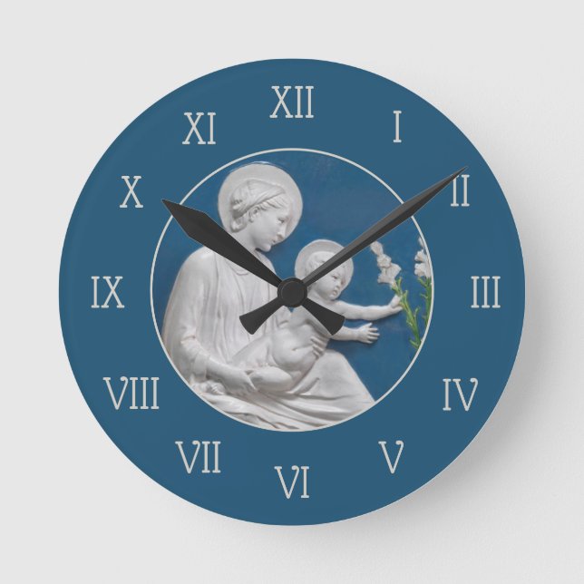 Reloj Redondo Mediano Della Robbia Madonna Child y Lilies Blue White (Anverso)