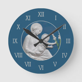 Reloj Redondo Mediano Della Robbia Madonna Niño y Lirios Azul Blanco