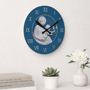 Reloj Redondo Mediano Della Robbia Madonna Niño y Lirios Azul Blanco