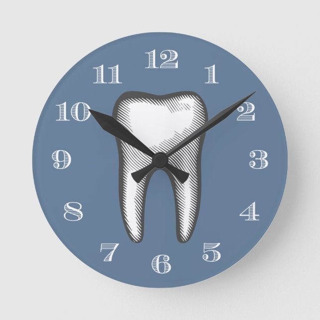 Reloj Redondo Mediano Dentist Office Dental Care White Tooth Dusty Blue (Anverso)