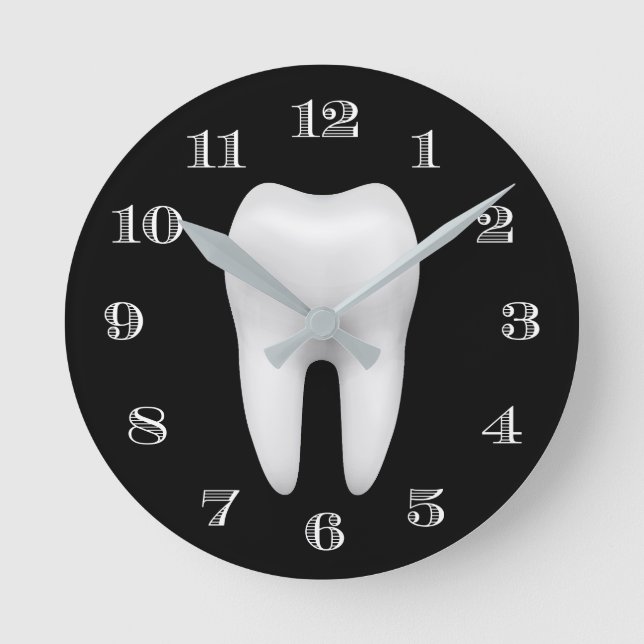 Reloj Redondo Mediano Dentist Office Dental Care White Tooth Plain Black (Anverso)
