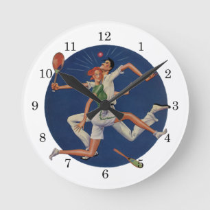 Reloj Redondo Mediano Deportes de cosecha, jugadores de tenis caen con r